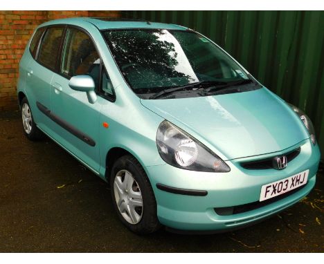 A Honda Jazz, registration FX03 XHJ, first registered March 2003, 1339cc, petrol, V5, approx 40,000 miles, green, last MOT ex