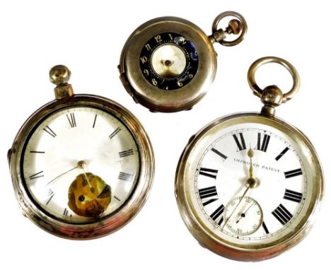 A Victorian silver open faced pocket watch, with 4.5cm diameter dial, 6cm diameter case and plain ring top, partially engine 