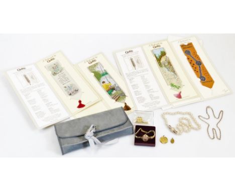 Various gold plated jewellery, etc., St. Christopher pendant, 3cm diameter, necklace, Rotary wristwatch, faux pearls, links, 