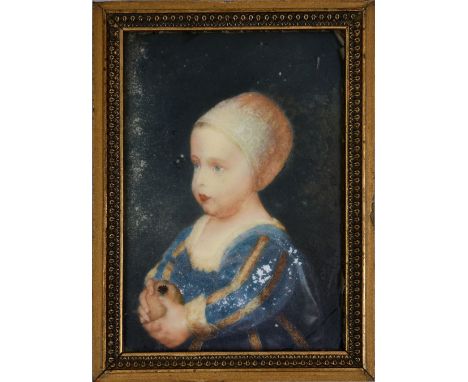 A miniature painting on ceramic panel of a Stuart baby,  after Sir Anthony Van Dyck from the Academy of St Luke, Rome, a/f  -