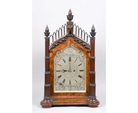 A mid 19c English double fusee bracket clock by Dent  of 33 Cockspur St, London with chain driven movement, rack striking on 