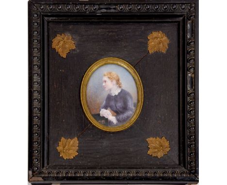 A 19c oval portrait miniature of a lady, Mary Naomi Parrott, eldest daughter of Thomas and Frances Mary Parrott (Nee Hayward)