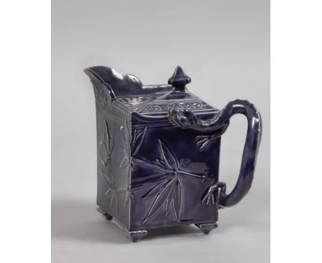 A late 19c Royal Worcester secessionist style tube teapot  moulded in relief with butterflies and branches, the handle in the