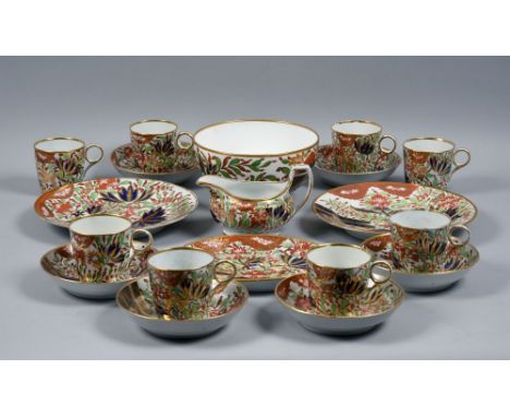 An early 19c Chamberlains Worcester porcelain part teaset, pattern no.276, consisting of eight cups, (one a/f), six saucers, 
