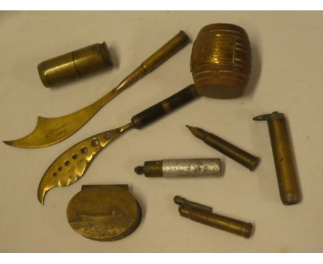 A brass mounted teak miniature barrel from "HMS Ganges built 1821 - broken up at Plymouth 1930" and a selection of various tr