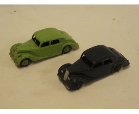 Dinky Toys - two early Riley cars - dark blue and light green