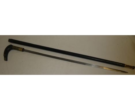 A 20th century Indian sword stick 25½" single edged blade in stained wood and ebonised mounts