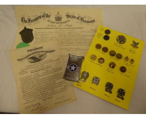 An American 1869 State of Vermont commission document relating to WR Rowell 1st Lieutenant in the Light Battery; 1919 commiss