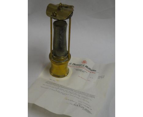An unusual 19th century brass Davy-type miner's lamp with exposed gauze centre, the top marked No. 10 8½" high together with 