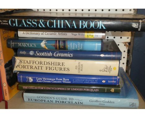 Various antique china and porcelain related volumes including Majolica; Staffordshire Portrait Figures; The Collector's Encyl