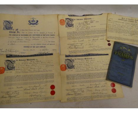 Four 1930's/1940's certificates and indentures awarded to Thomas H. Attwater of the Company of Waterman and Lighter Men on th