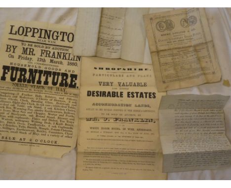 An original 1880 Loppington property auction poster "Household Goods And Furniture And A Small Stack Of Hay"; 1865 Shropshire