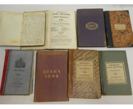 Three Thomas's Daily Register and Diaries for 1828, 1833 and 1835, each with manuscript writings throughout each year; a Priv