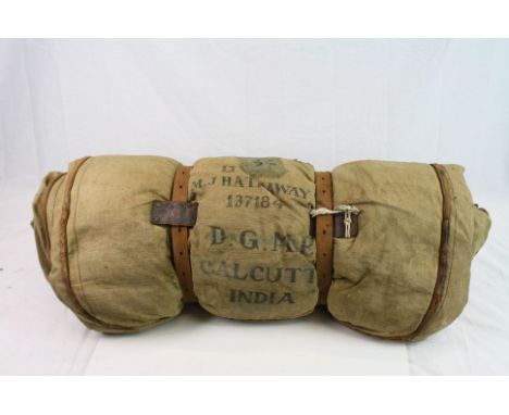 A Vintage Military Officers Camp Bed Issued To 137184 Lieutenant M.J. Hathway D.G.M.P. Calcutta India.