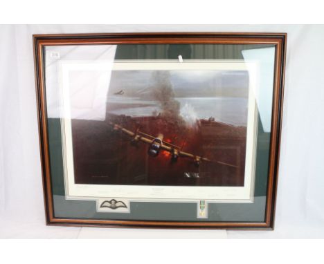 A Limited Edition Framed And Glazed Print By Gerald Coulson Entitled "Dambusters Breaching The Mohne" Numbered 31 Of 200 And 