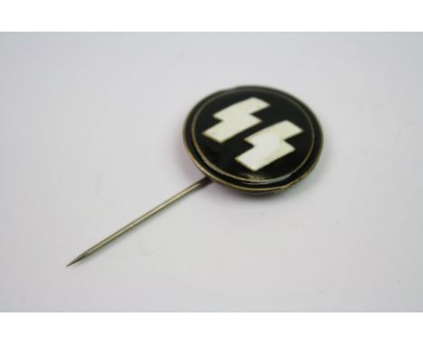 A World War Two German Third Reich SS Party Members Stick Pin Badge, Black And White Enamel Detailing To The Front With The S