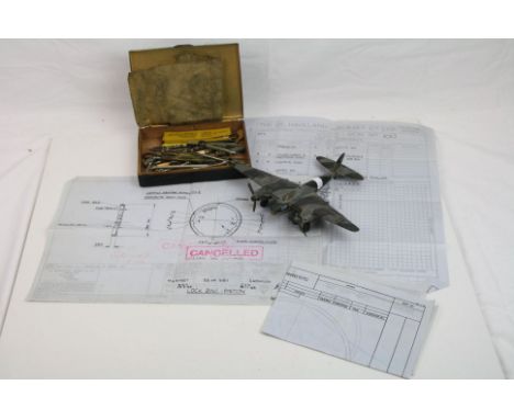 A Scratch Built Mosquito Aircraft Model Together With Three De Havilland Drawing Plans And A Selection Of Drawing Tools From 