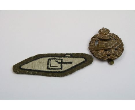 Two Vintage Kings Crown Tank Corps Badges To Include A Metal Cap Badge And A Cloth Arm Badge.