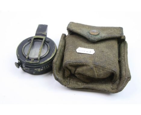 A World War Two Era Army Issue Marching Compass With Webbing Pouch, Serial No. B 320393.