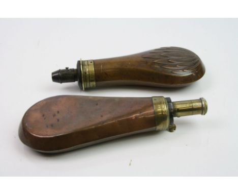 Two Vintage Copper Powder Flasks To Include One Example Marked Dixon &amp; Sons Patent.