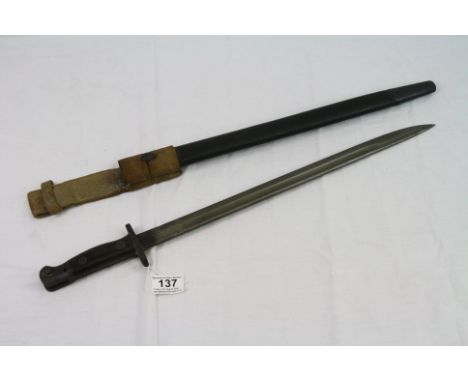 A World War One / WW1 British Pattern 1907 Wilkinson Made Bayonet With Scabbard And Frog. Made For Use With The Lee-Enfield R