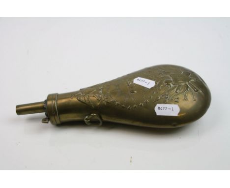 A Vintage Brass Powder Flask With The U.S. Peace &amp; Friendship Motif To The Front &amp; Rear.