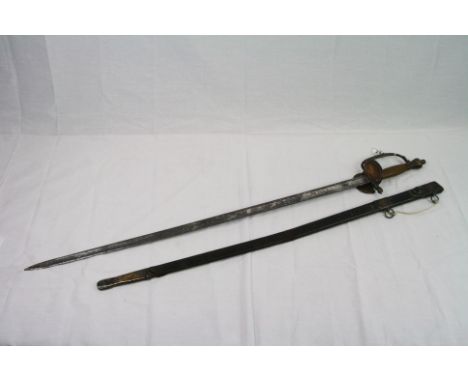 An Antique Court Sword With Original Leather Scabbard.