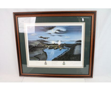A Framed And Glazed John Larder Print Titled "Operation Chastise" Signed By The Artist And Pilot.