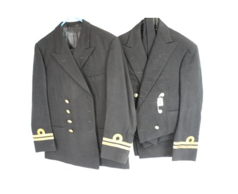 Two Vintage British Royal Navy Uniforms Complete With Associated Buttons And Badges.