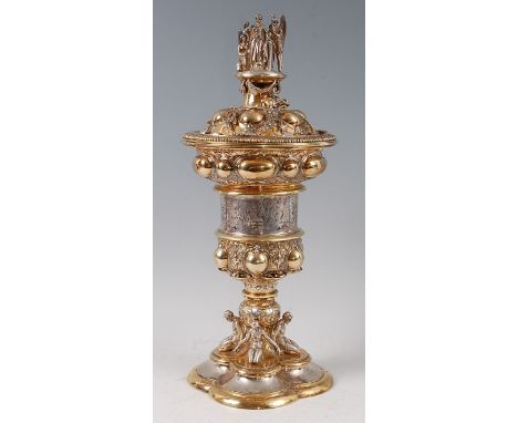 The Swiney Bequest silver cup, designed by Daniel Maclise RA, modelled as a pedestal cup and cover in silver and silver gilt,