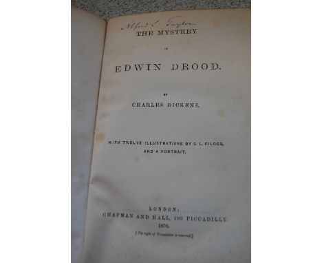 DICKENS Charles, The Mystery of Edwin Drood, London 1870, first edition, 8vo cloth, with 12 Fildes plates, signed Alfred S Ta