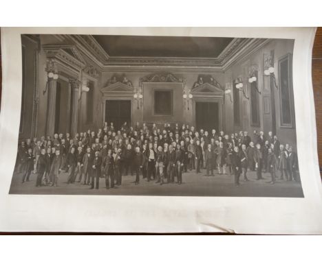 Autotype print of Fellows of the Royal Society, approx 60 x 40cm, image area 52 x 30cm, Alfred Swaine Taylor is fourth in fro