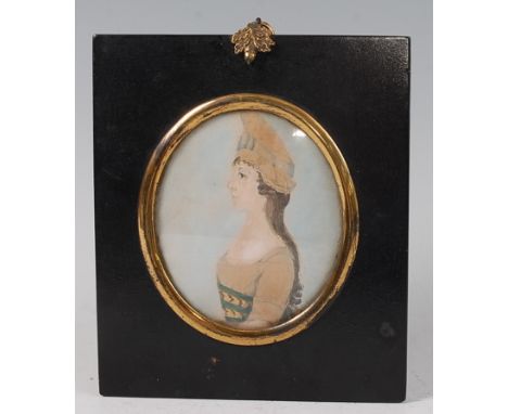 Late 18th century English school - Half-length portrait of Susan Badger (1777-1815), taken 1792 (age 14), watercolour on pape