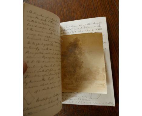 TAYLOR, Alfred Swaine, Manuscript notes on Photography, approx 11 x 18cm, 77pp, entries dated from 1861 to 1871, two photogra