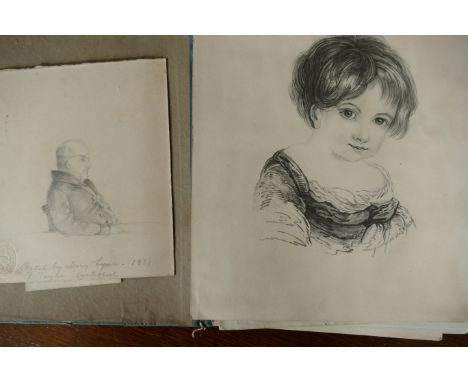 Folder of 24 assorted sketches, some attributable to Alfred Swaine Taylor, also one by Professor Brande, an 1831 portrait of 
