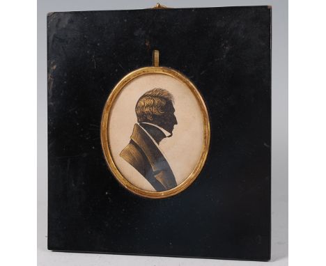 A group of five family portrait silhouettes, circa 1836, each being profile portraits heightened with bronzing, to include Al