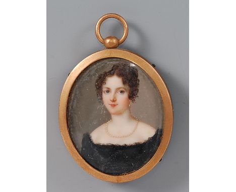 19th century English school - Bust portrait of Lady Janet Walrond née St Clair-Erskine, wearing a black dress and pearl neckl