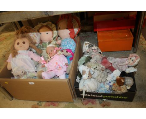 TWO BOXES OF VINTAGE DOLLS ETC