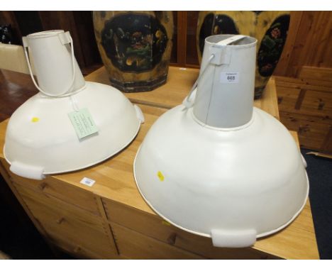 TWO LARGE INDUSTRIAL STYLE HANGING LIGHT FITTINGS