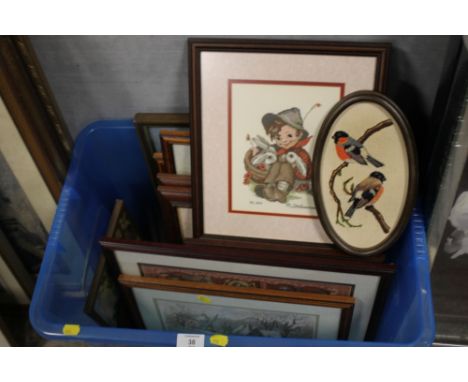 A LARGE QUANTITY OF NEEDLEWORK PICTURES TO INCLUDE HUMMEL EXAMPLES