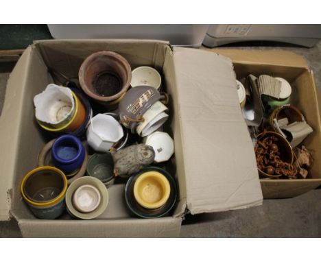 TWO BOXES OF SMALL CERAMIC PLANT POTS, SOME A/F