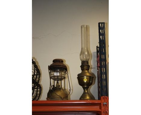 A VINTAGE TILLEY LAMP TOGETHER WITH AN OIL LAMP
