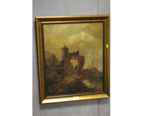 A LATE 19TH CENTURY OIL ON CANVAS OF A HARBOUR SCENE SIGNED A. M. NOBLE 1910