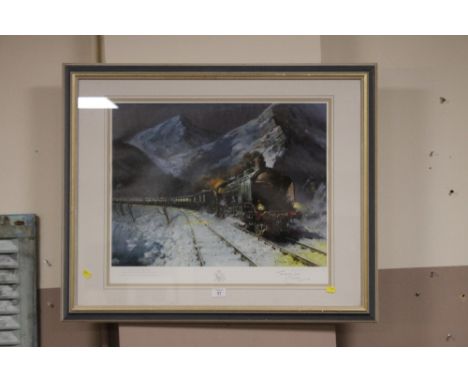 A FRAMED AND GLAZED SIGNED LIMITED EDITION PRINT BY TERENCE CUNOE 'SIMPLON ORIENT EXPRESS 124 / 850