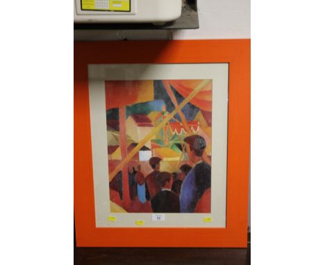 A MODERN FIGURATIVE PRINT IN ORANGE FRAME BY AUGUST MACKE