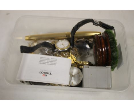 A BOX OF COLLECTABLE TO INCLUDE A TISSOT WRIST WATCH
