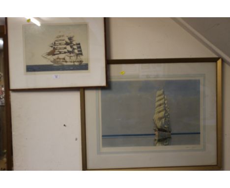WINSTON MEGERAM - A SIGNED SAIL SHIP PRINT TOGETHER WITH A CHAS PEARS EXAMPLE (2)
