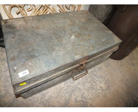 A GALVANIZED LOOKING METAL TRUNK