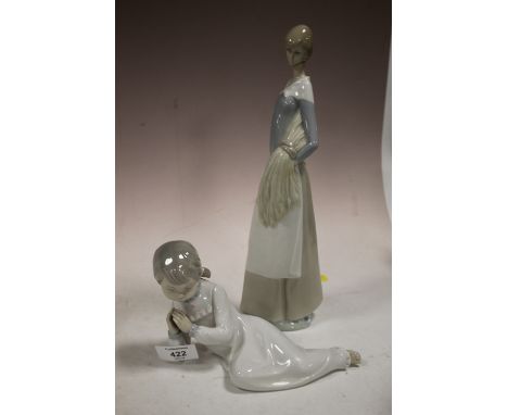 A NAO FIGURE OF A GIRL LYING DOWN TOGETHER WITH ANOTHER A/F