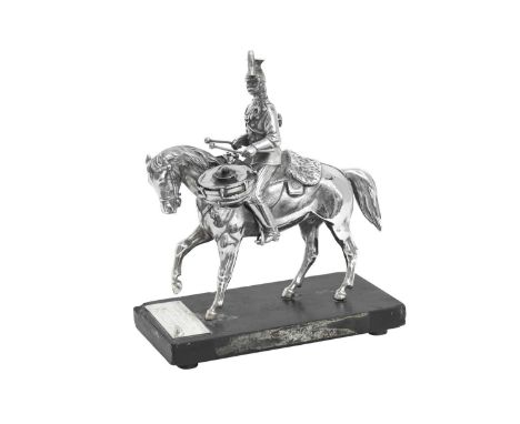 A Victorian Silver Novelty Table Cigar-Lighter, by Alexander Macrae, London, 1877 in the form of a drum horse of the Lancers,